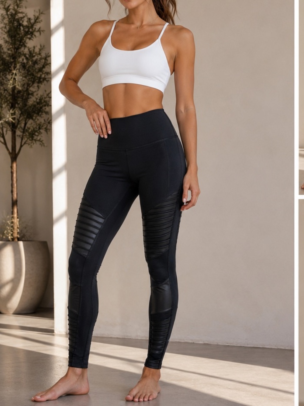 Alo Yoga Moto Leggings XS Black High Waist Mesh Ribbed Motorcycle Biker Pants